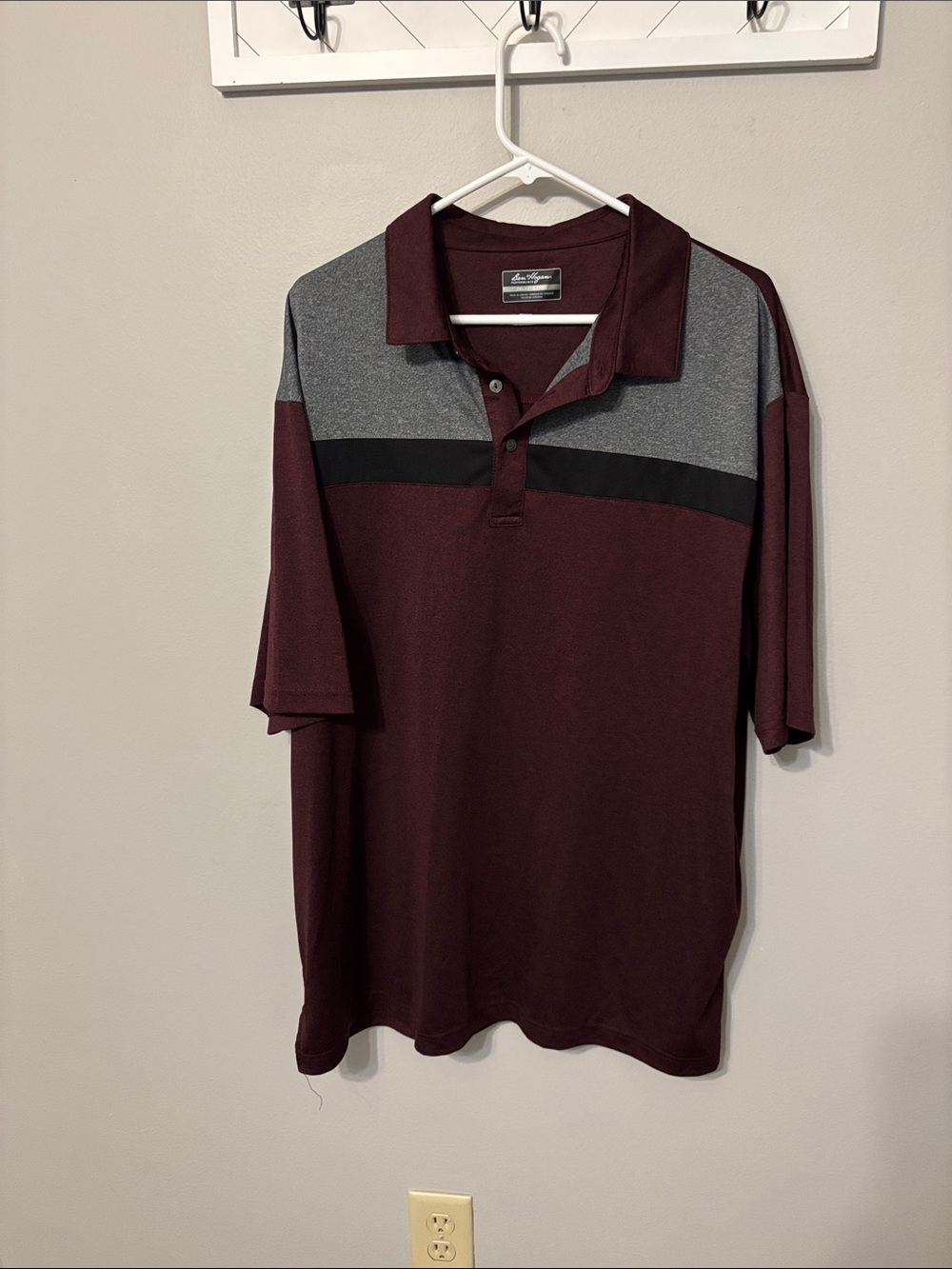 Hogan Men's Maroon Polo with Gray Yoke and Black Chest Stripe